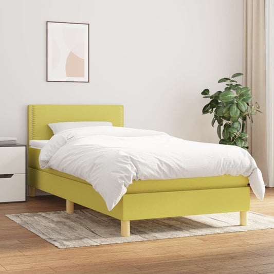 vidaXL Cama box spring con colchón tela verde 100x200 cm