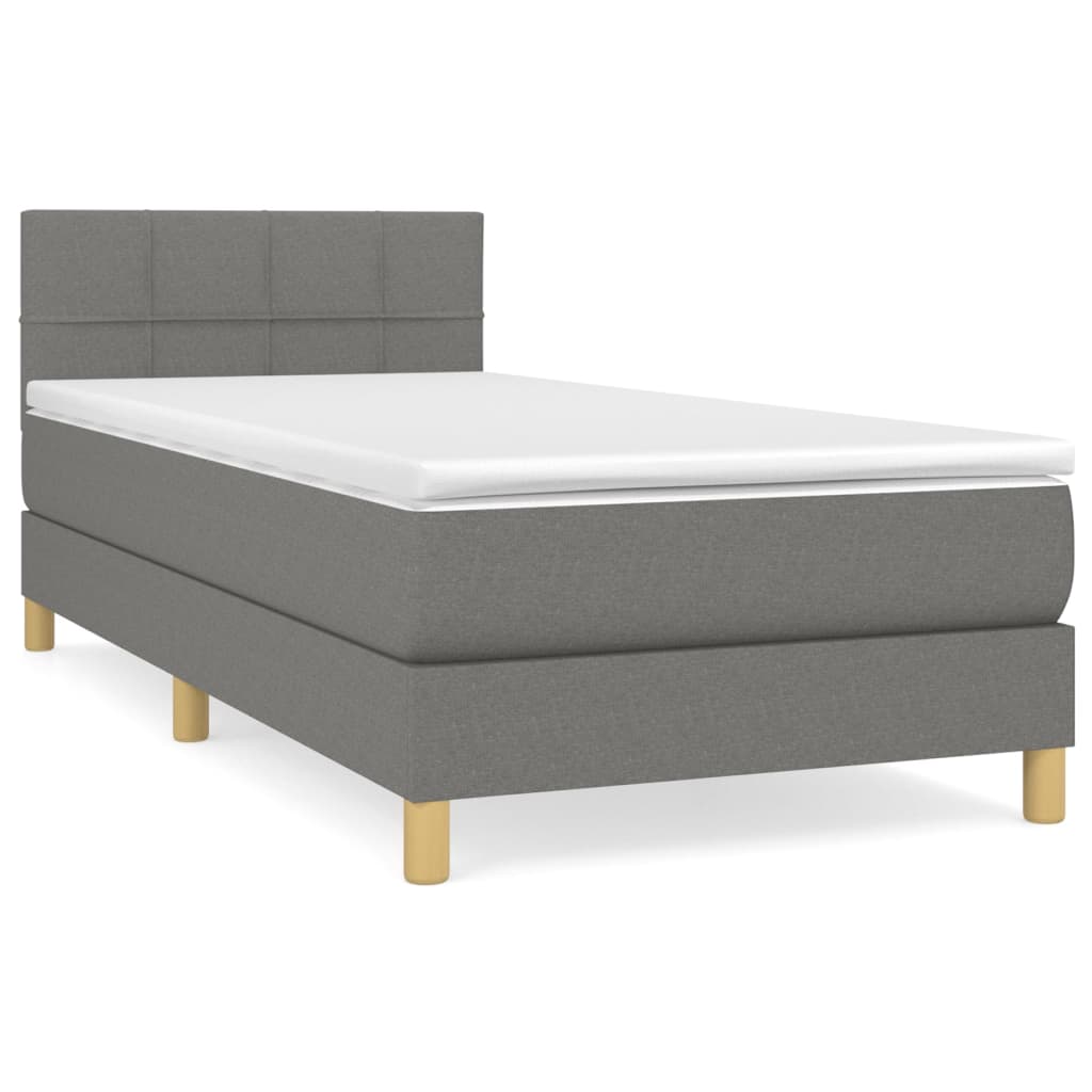 vidaXL Cama box spring con colchón tela gris oscuro 100x200 cm