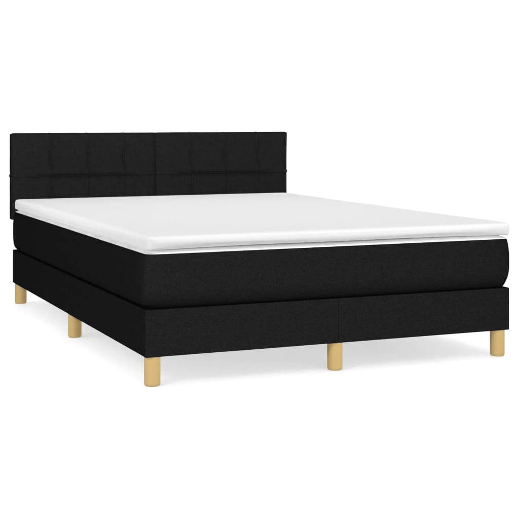 vidaXL Cama box spring con colchón tela negro 140x190 cm