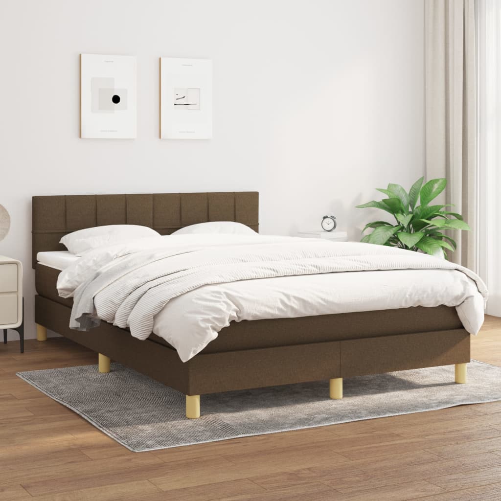 vidaXL Cama box spring con colchón tela marrón oscuro 140x190 cm