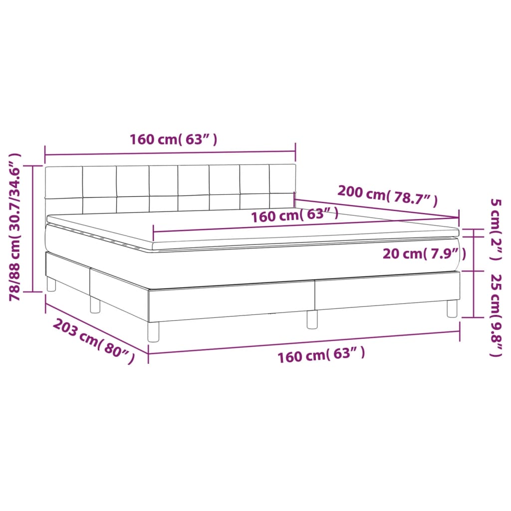 vidaXL Cama box spring con colchón tela negro 160x200 cm