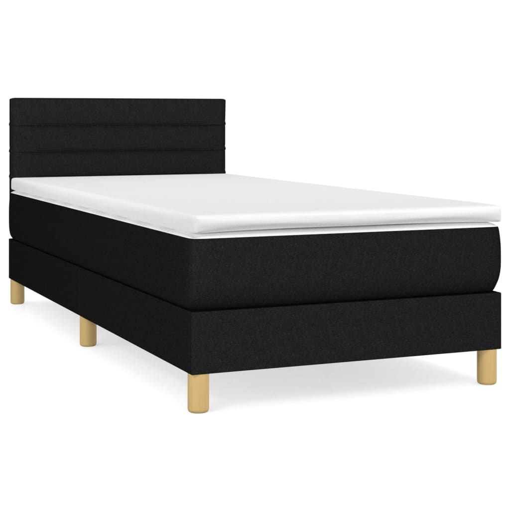 vidaXL Cama box spring con colchón tela negro 90x200 cm