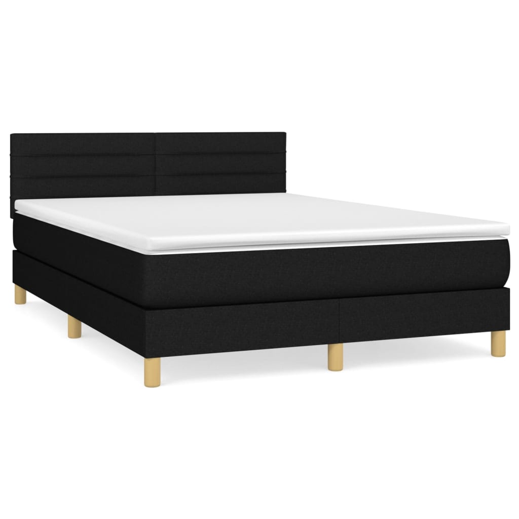 vidaXL Cama box spring con colchón tela negro 140x190 cm