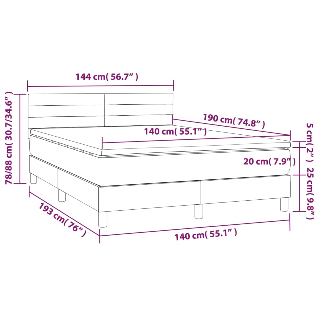 vidaXL Cama box spring con colchón tela negro 140x190 cm