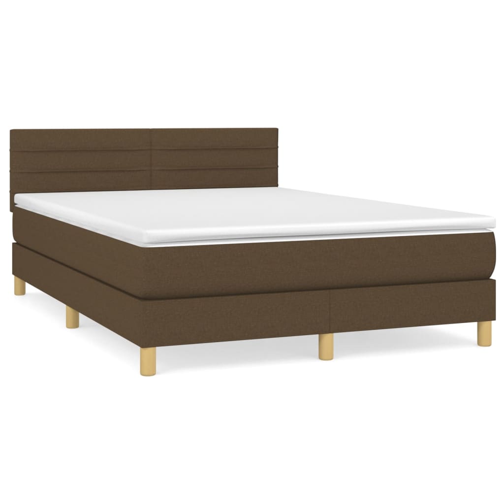 vidaXL Cama box spring con colchón tela marrón oscuro 140x200 cm