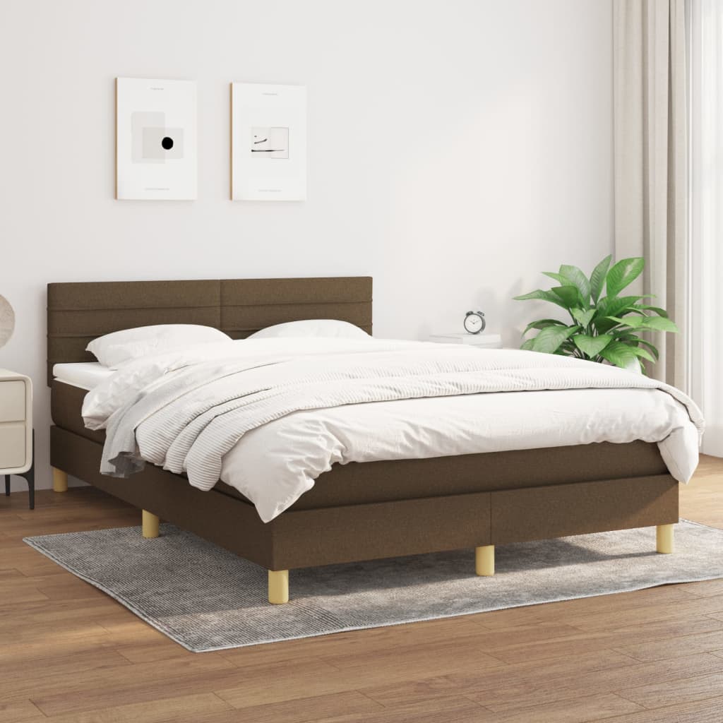 vidaXL Cama box spring con colchón tela marrón oscuro 140x200 cm