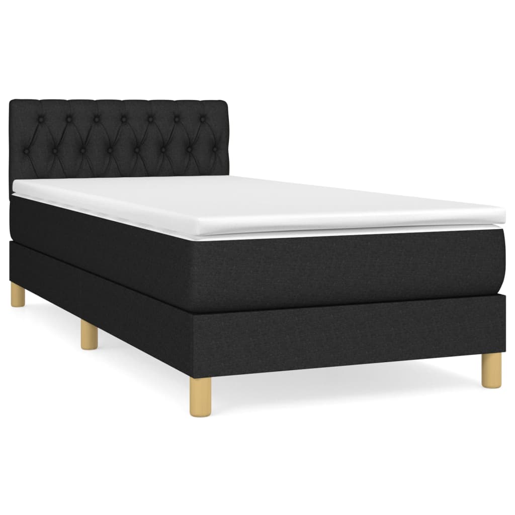 vidaXL Cama box spring con colchón tela negro 90x200 cm