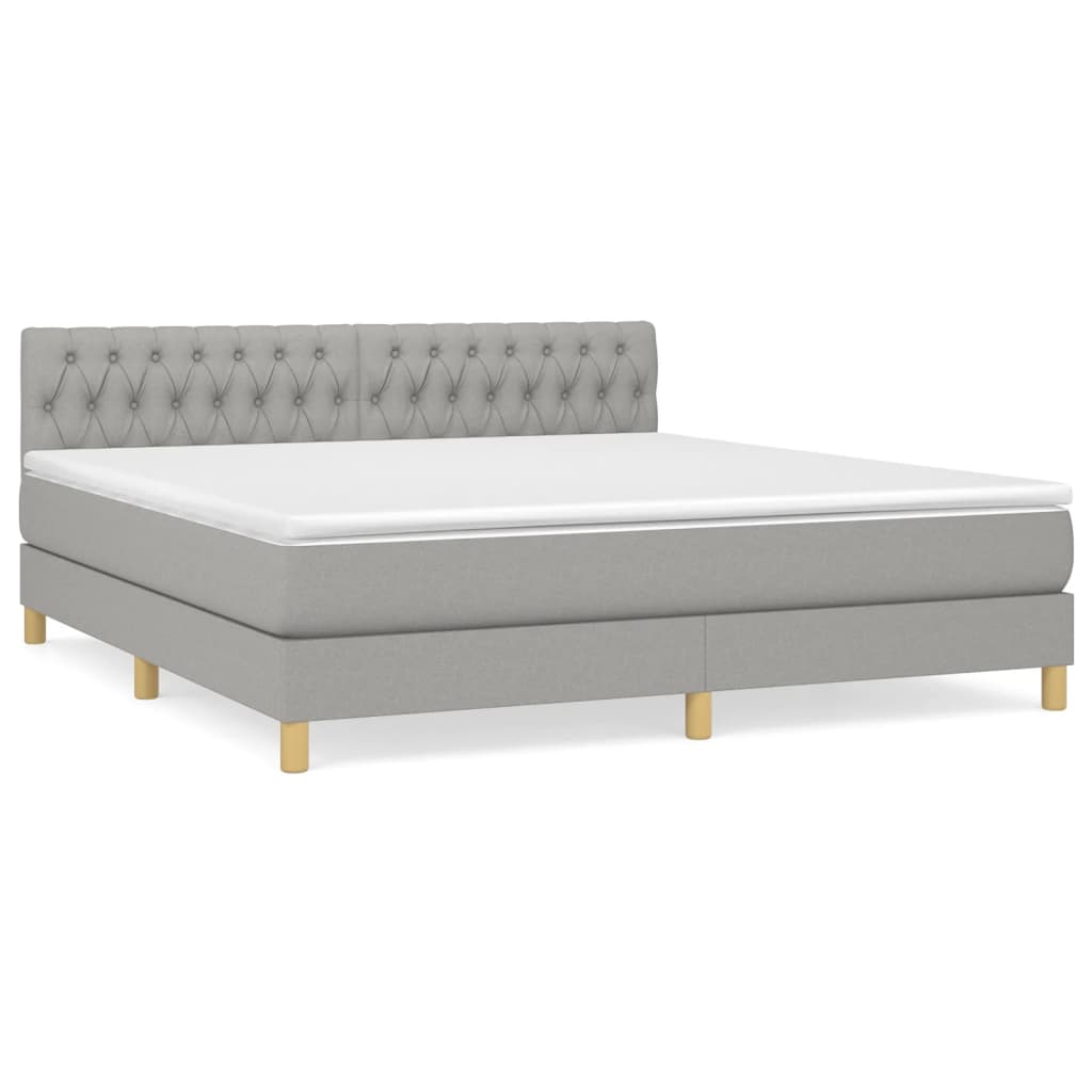 vidaXL Cama box spring con colchón tela gris claro 180x200 cm