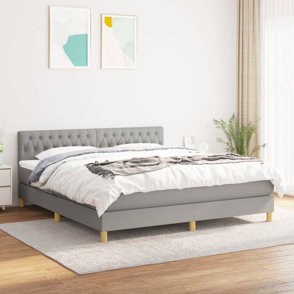 vidaXL Cama box spring con colchón tela gris claro 180x200 cm