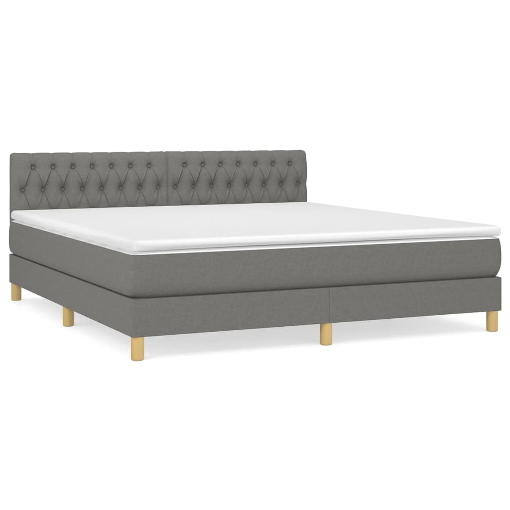 vidaXL Cama box spring con colchón tela gris oscuro 180x200 cm