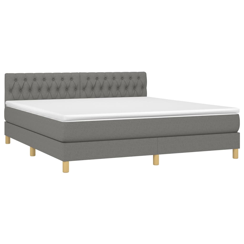 vidaXL Cama box spring con colchón tela gris oscuro 180x200 cm