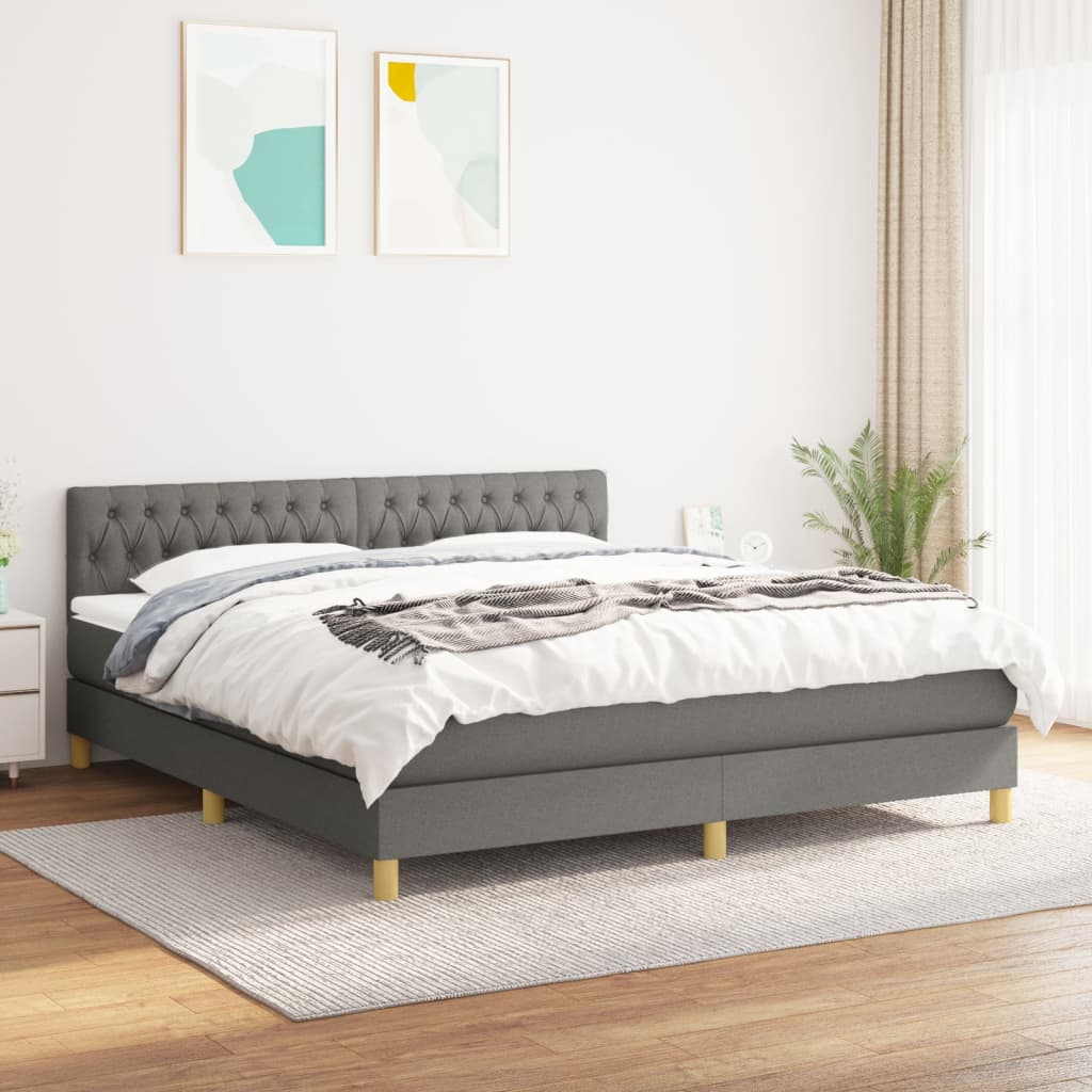 vidaXL Cama box spring con colchón tela gris oscuro 180x200 cm