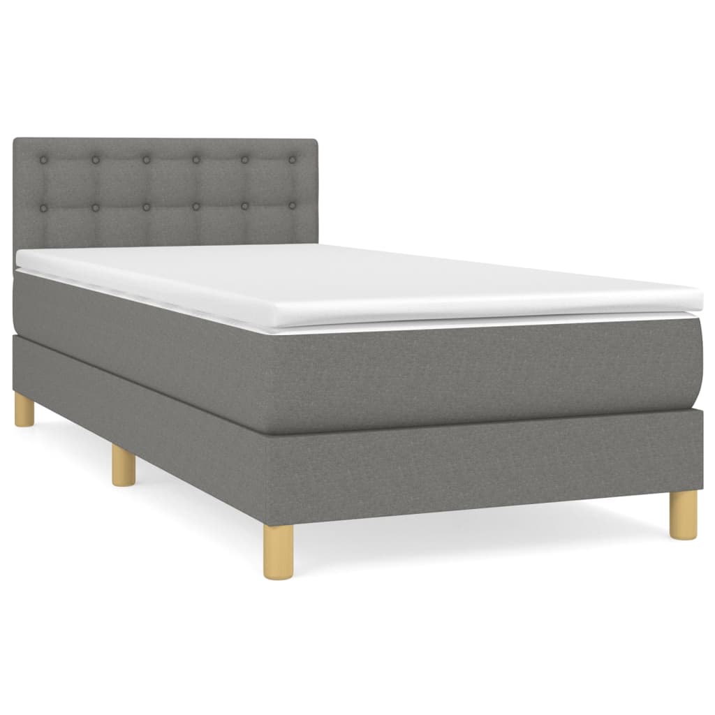 vidaXL Cama box spring con colchón tela gris oscuro 90x200 cm