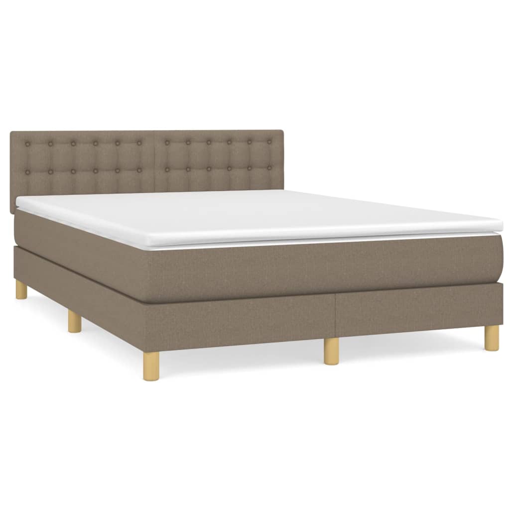 vidaXL Cama box spring con colchón tela gris taupe 140x200 cm