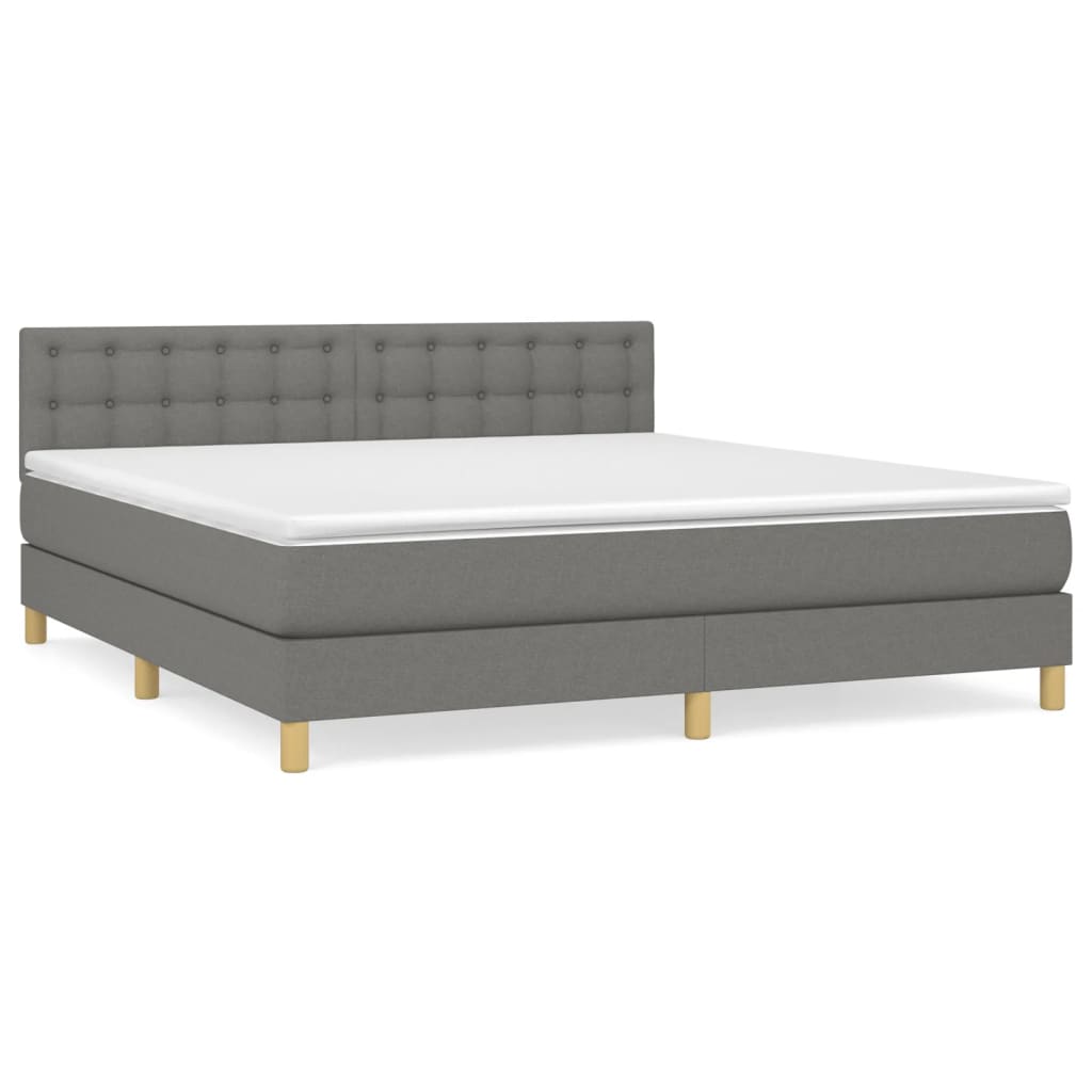 vidaXL Cama box spring con colchón tela gris oscuro 180x200 cm