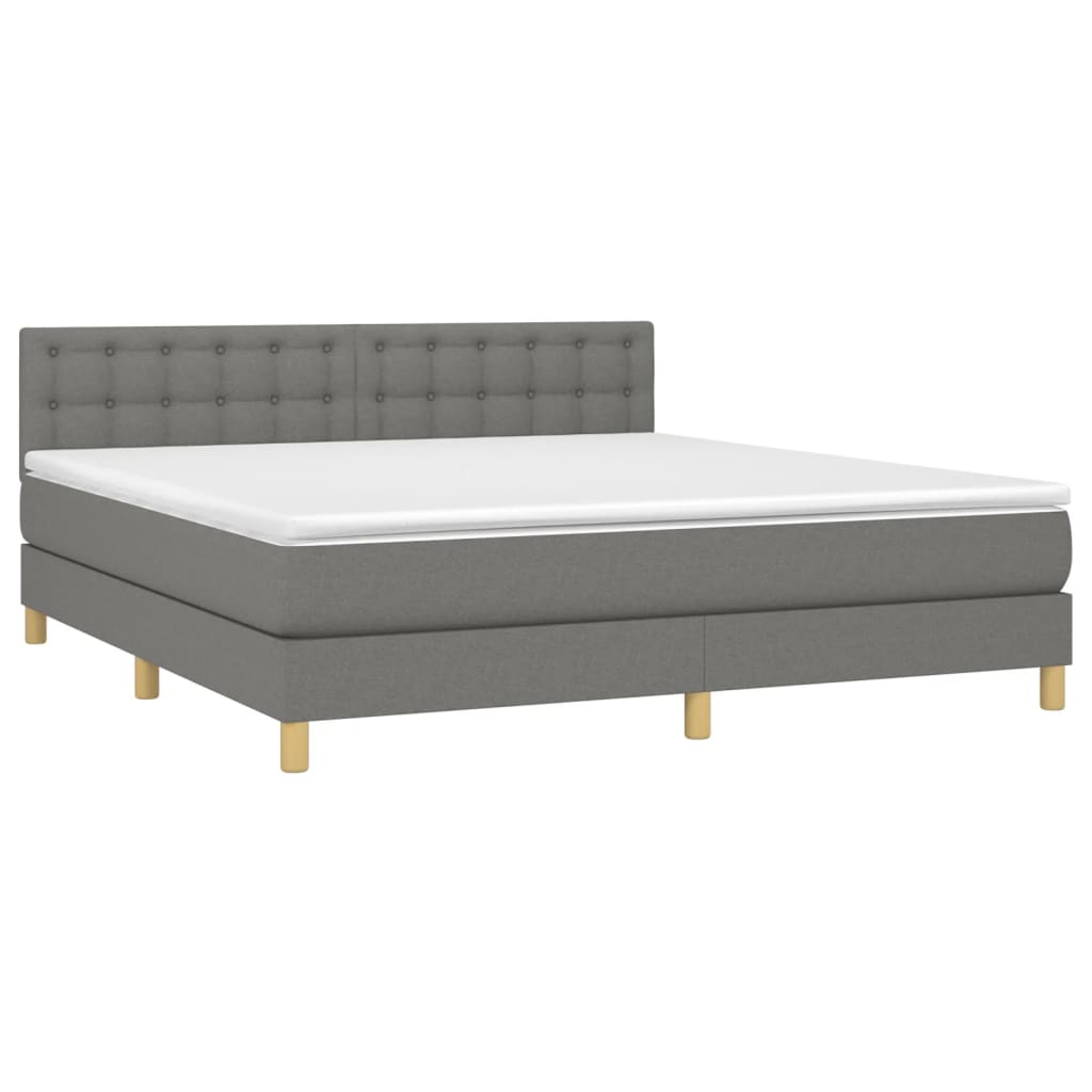 vidaXL Cama box spring con colchón tela gris oscuro 180x200 cm