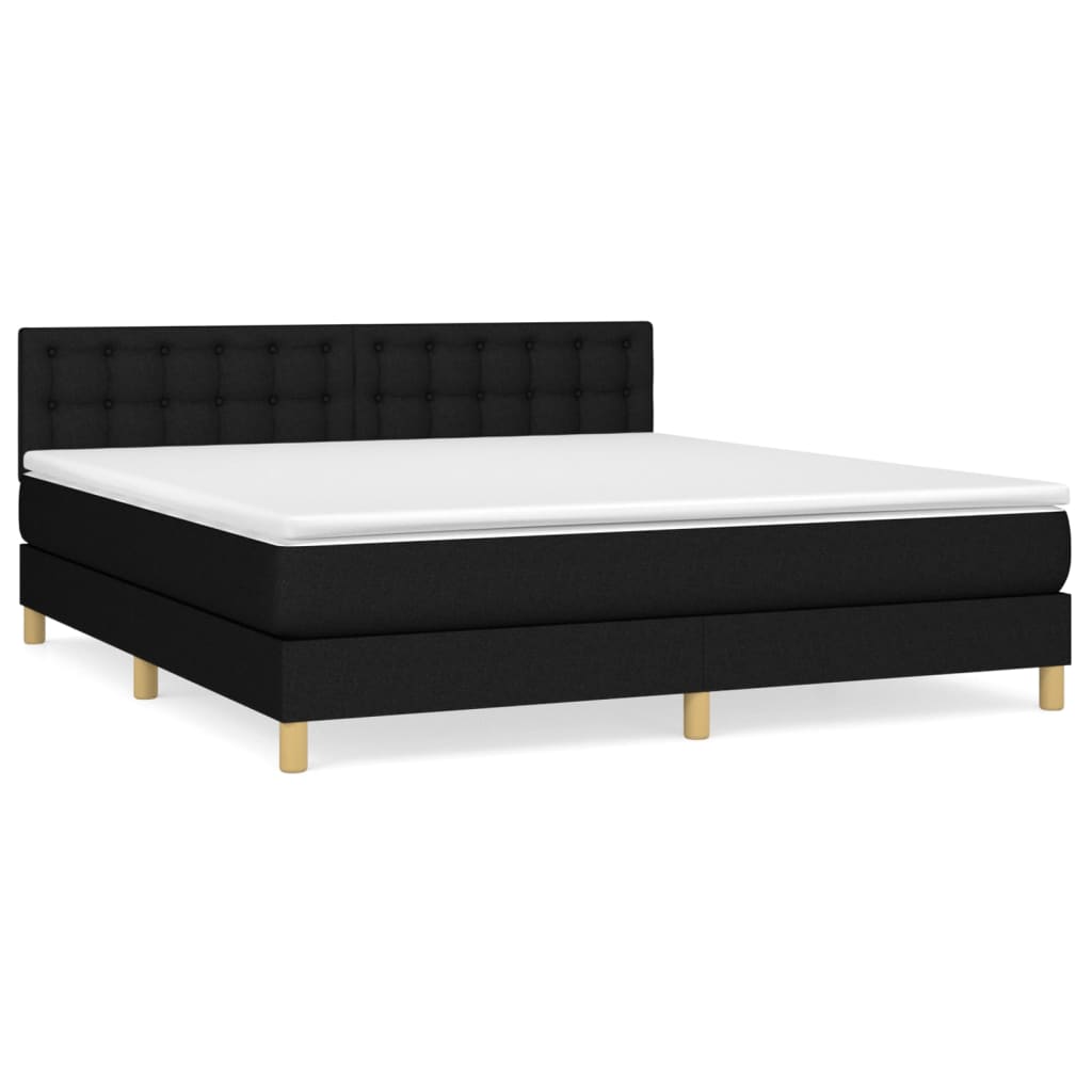 vidaXL Cama box spring con colchón tela negro 180x200 cm