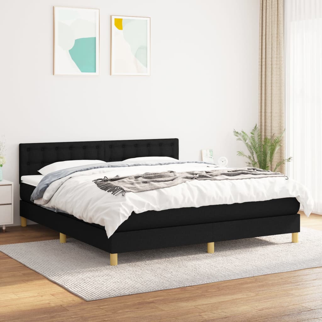 vidaXL Cama box spring con colchón tela negro 180x200 cm