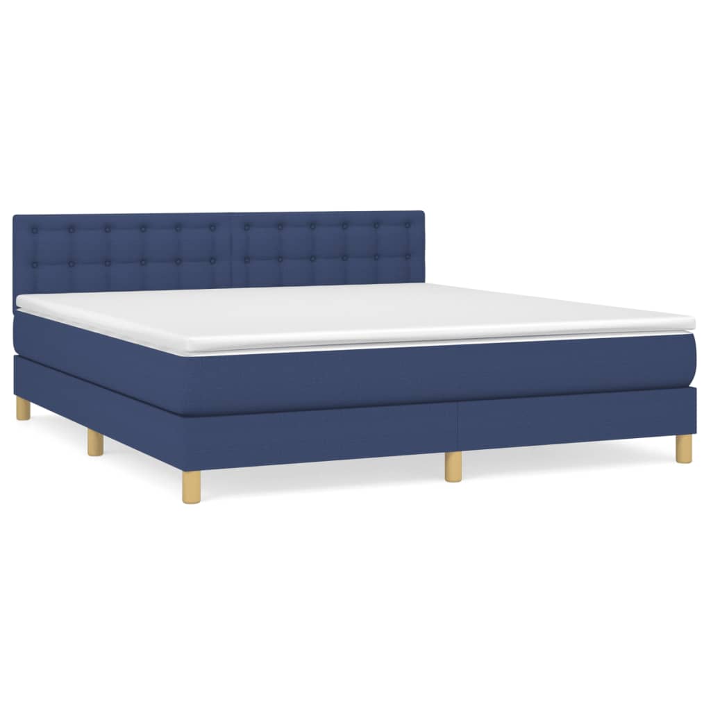 vidaXL Cama box spring con colchón tela azul 180x200 cm