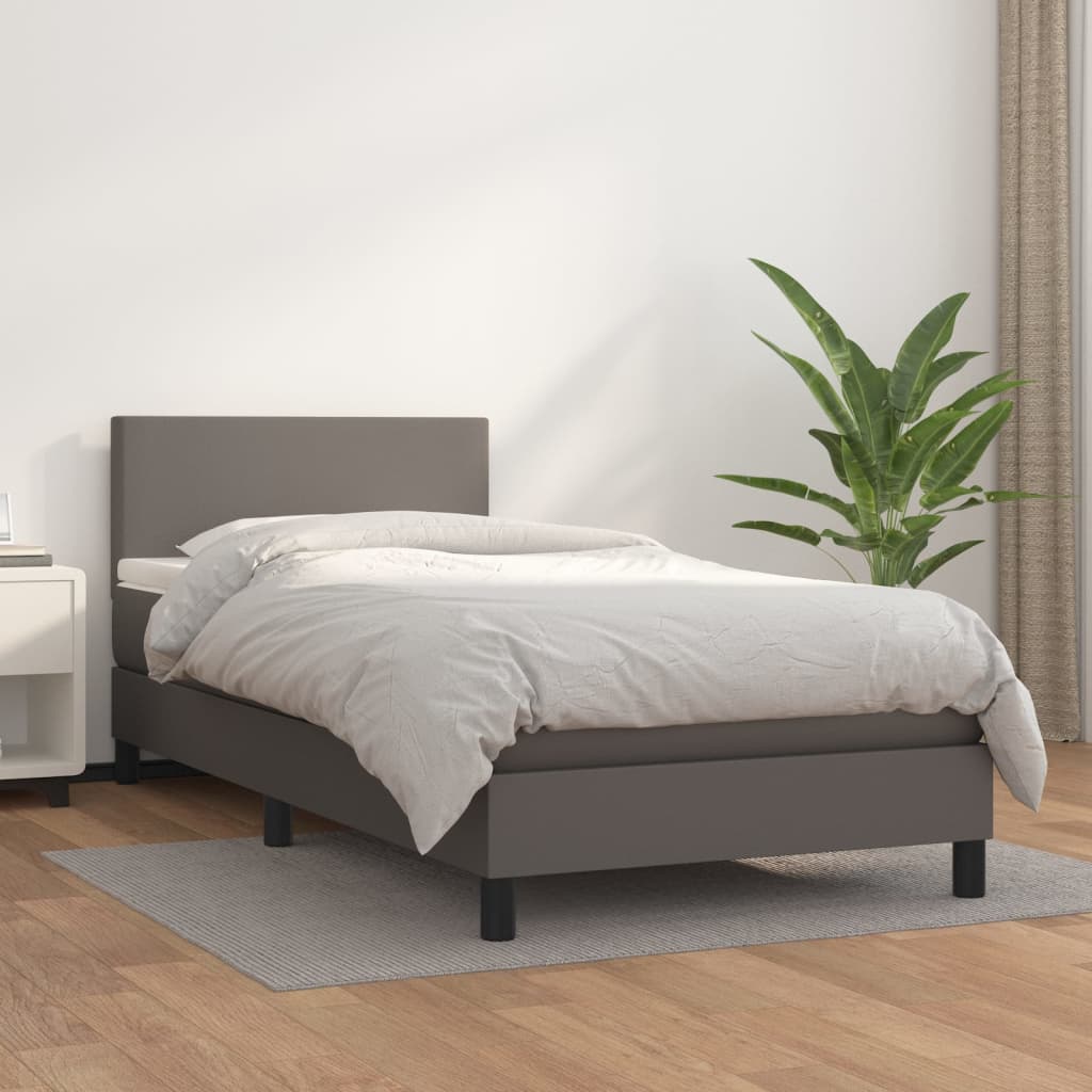 vidaXL Cama box spring con colchón cuero sintético gris 90x190 cm