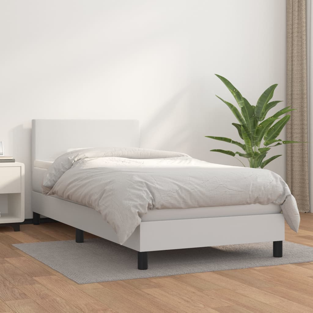 vidaXL Cama box spring con colchón cuero sintético blanco 100x200 cm