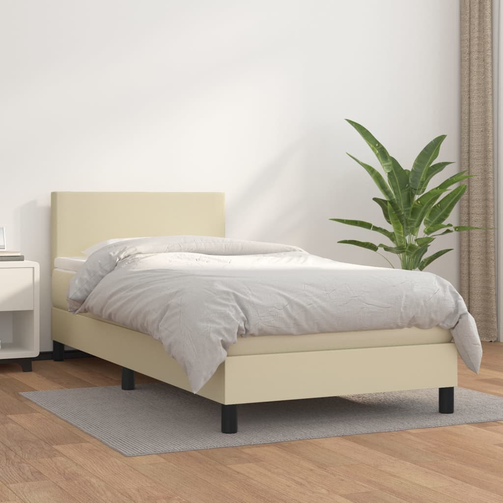 vidaXL Cama box spring con colchón cuero sintético crema 100x200 cm