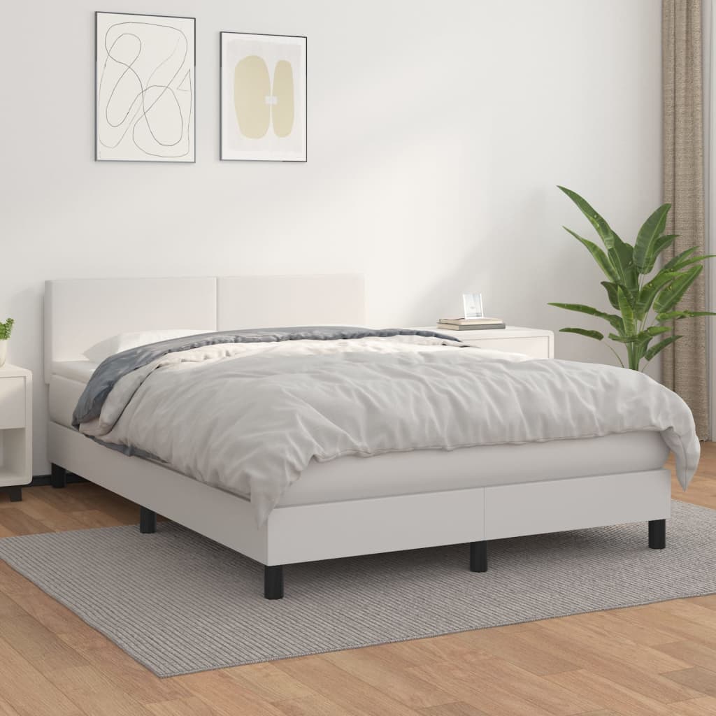 vidaXL Cama box spring con colchón cuero sintético blanco 140x200cm