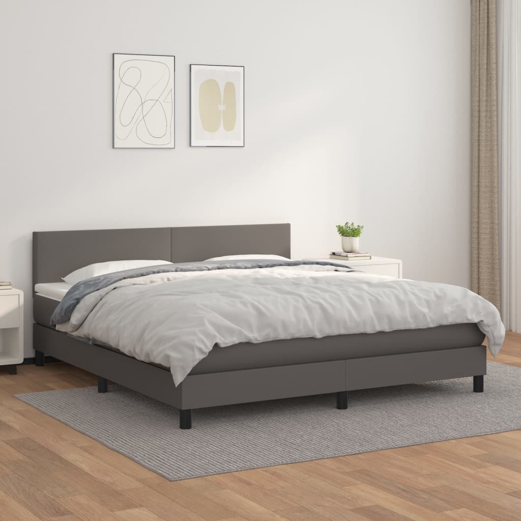 vidaXL Cama box spring con colchón cuero sintético gris 160x200 cm