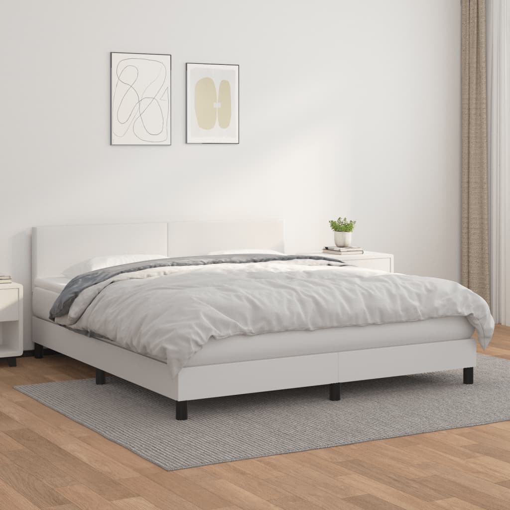 vidaXL Cama box spring con colchón cuero sintético blanco 180x200 cm