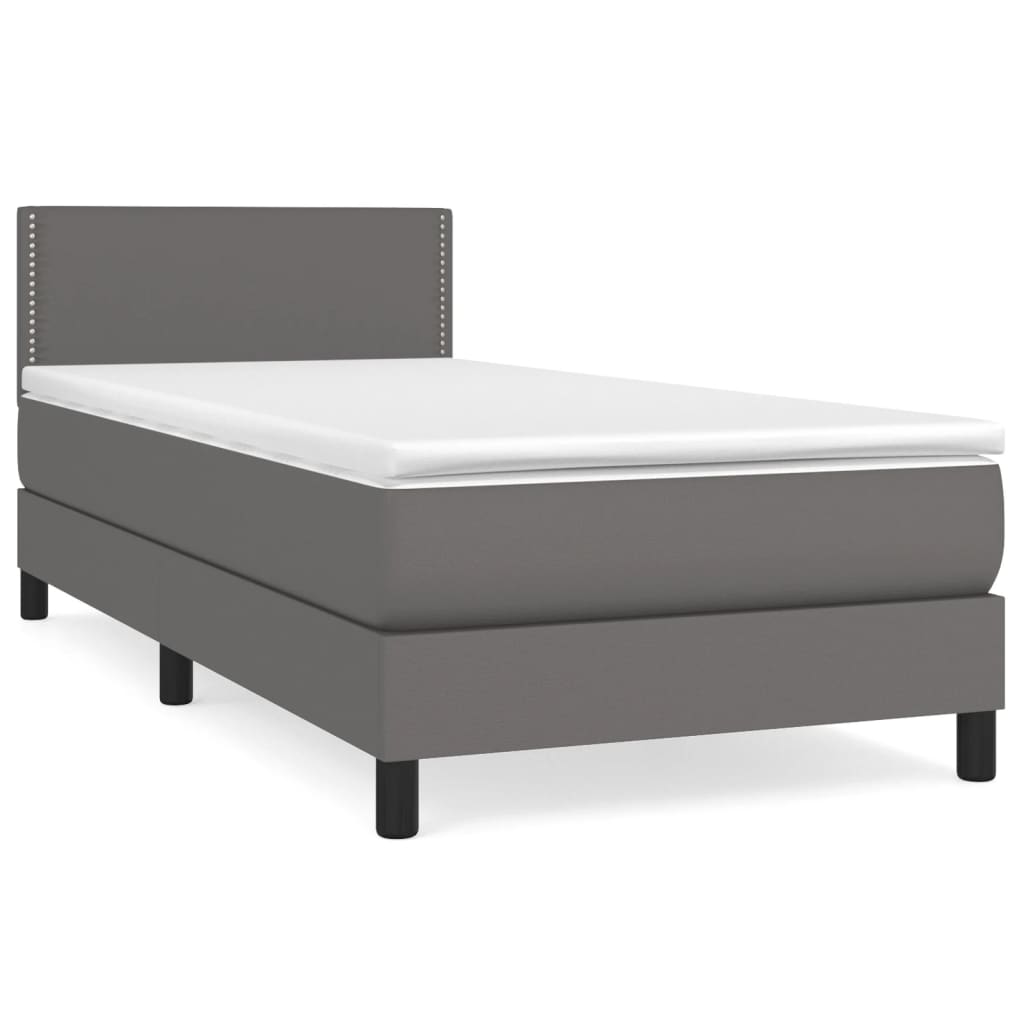 vidaXL Cama box spring con colchón cuero sintético gris 90x200 cm