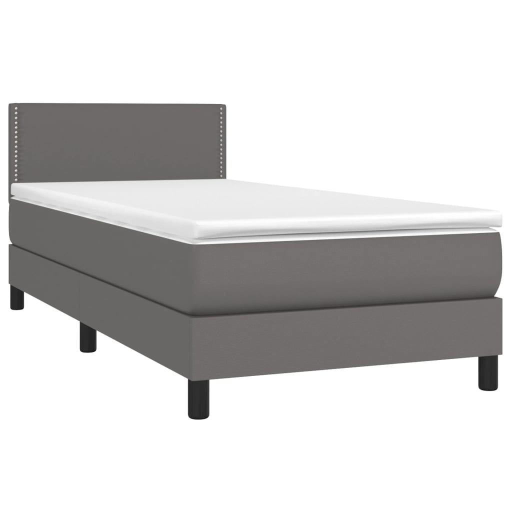 vidaXL Cama box spring con colchón cuero sintético gris 90x200 cm