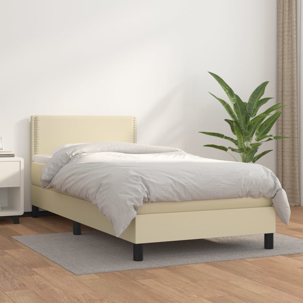 vidaXL Cama box spring con colchón cuero sintético crema 100x200 cm