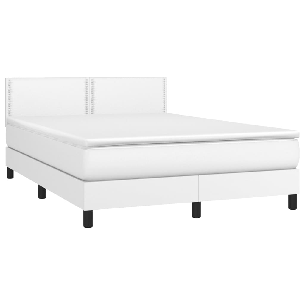 vidaXL Cama box spring con colchón cuero sintético blanco 140x190 cm