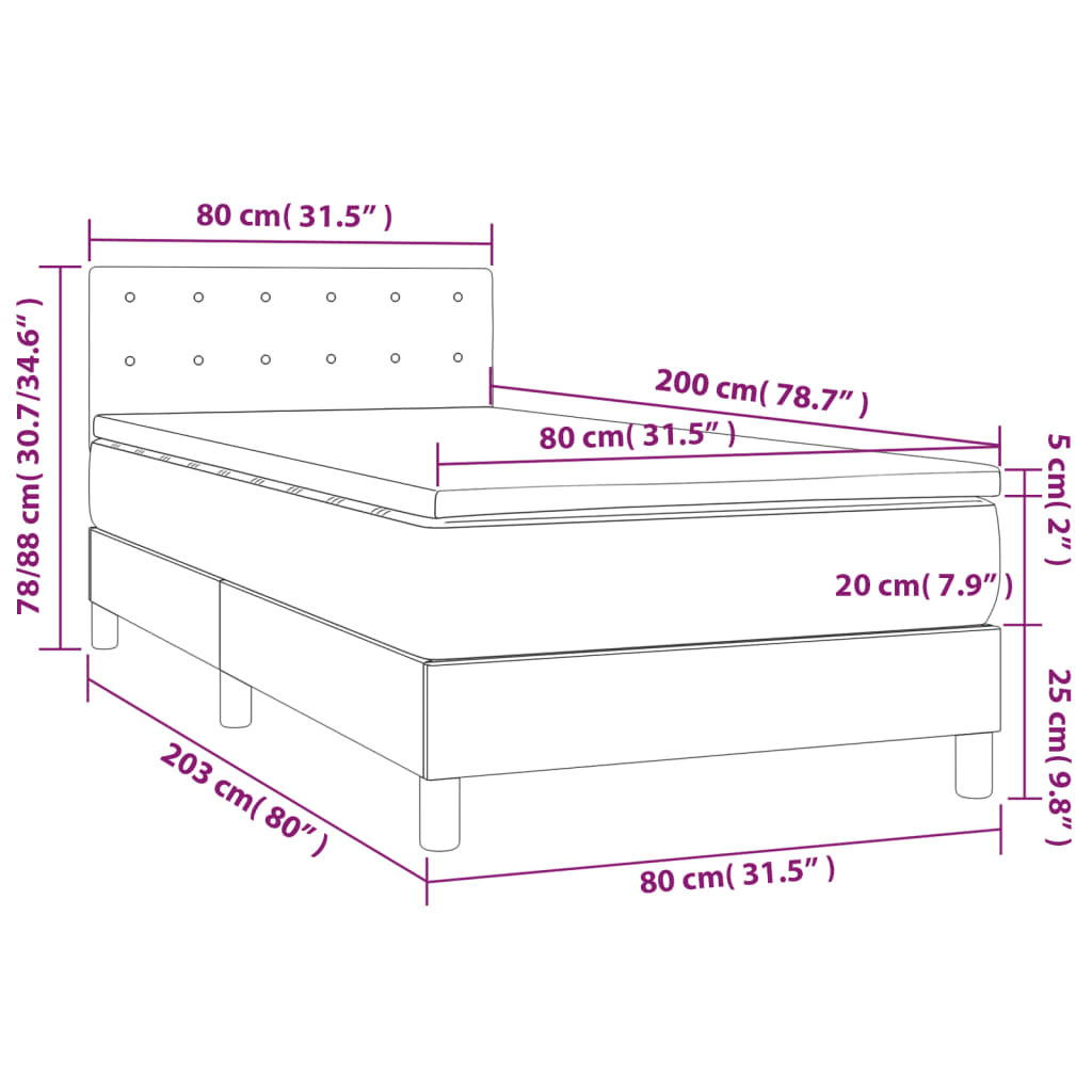 vidaXL Cama box spring con colchón cuero sintético gris 80x200 cm