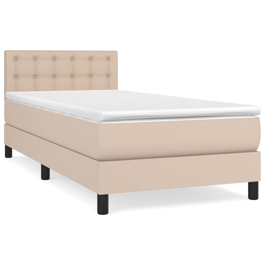 vidaXL Cama box spring con colchón cuero sintético capuchino 80x200 cm