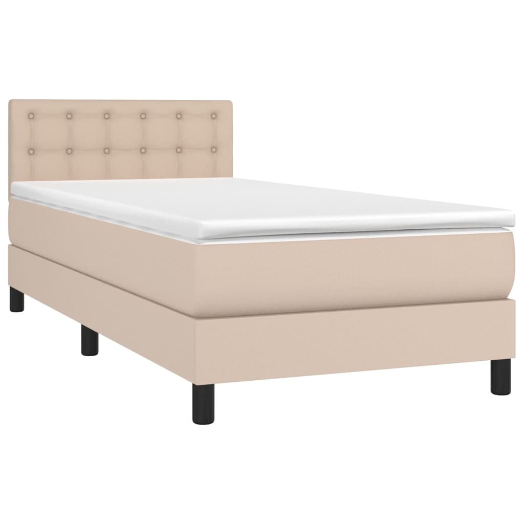 vidaXL Cama box spring con colchón cuero sintético capuchino 80x200 cm