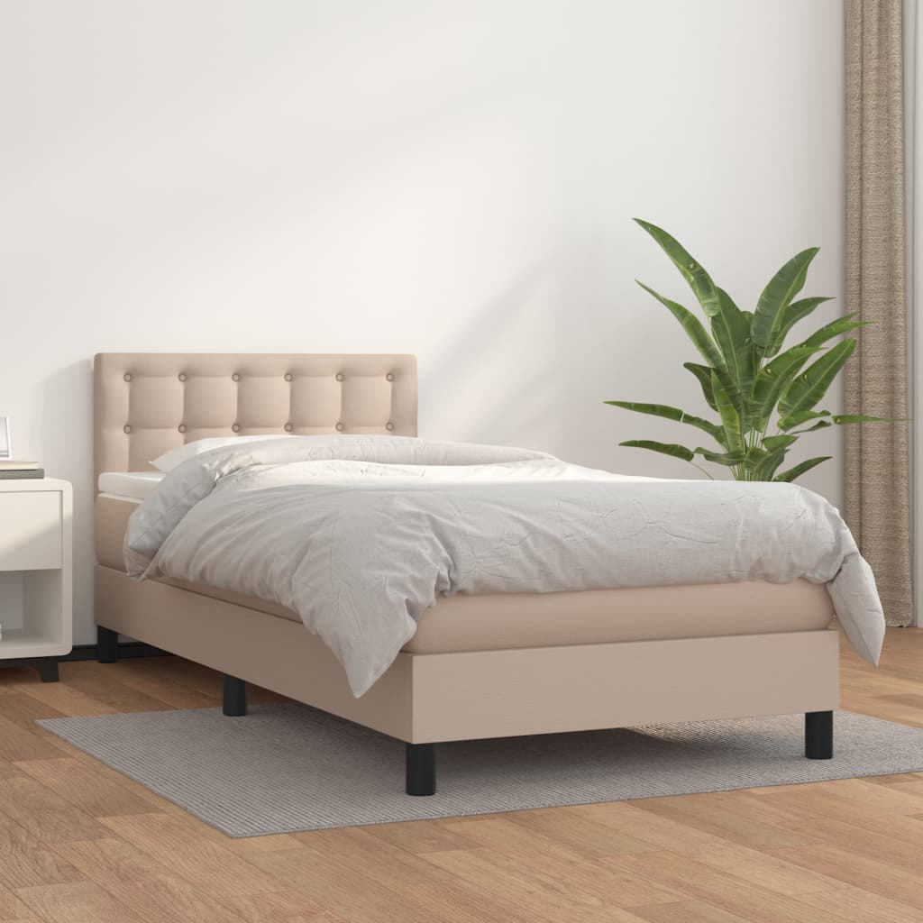 vidaXL Cama box spring con colchón cuero sintético capuchino 80x200 cm