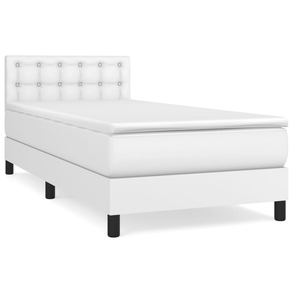 vidaXL Cama box spring con colchón cuero sintético blanco 100x200 cm