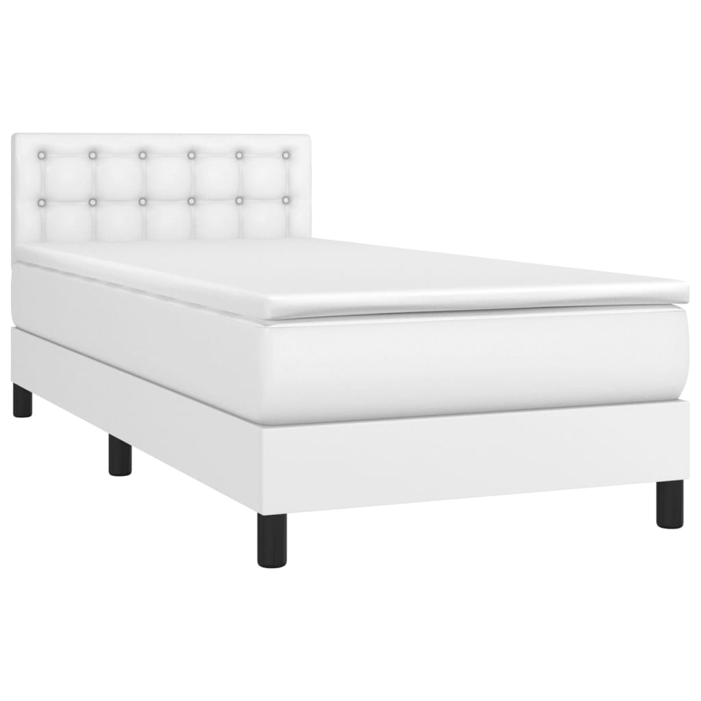 vidaXL Cama box spring con colchón cuero sintético blanco 100x200 cm