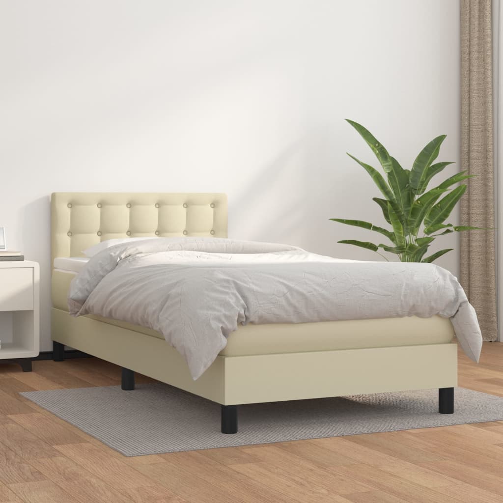 vidaXL Cama box spring con colchón cuero sintético crema 100x200 cm