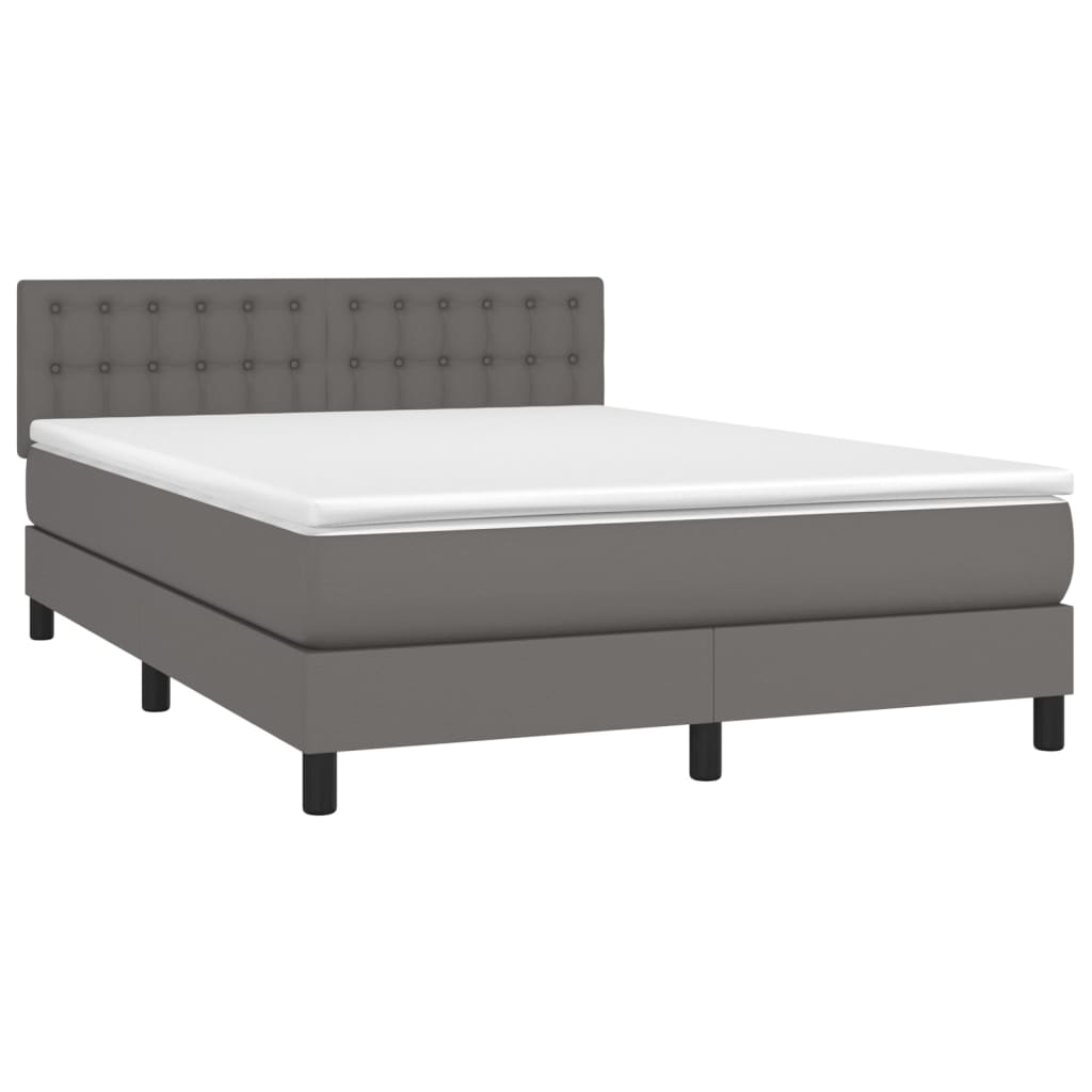 vidaXL Cama box spring con colchón cuero sintético gris 140x190 cm