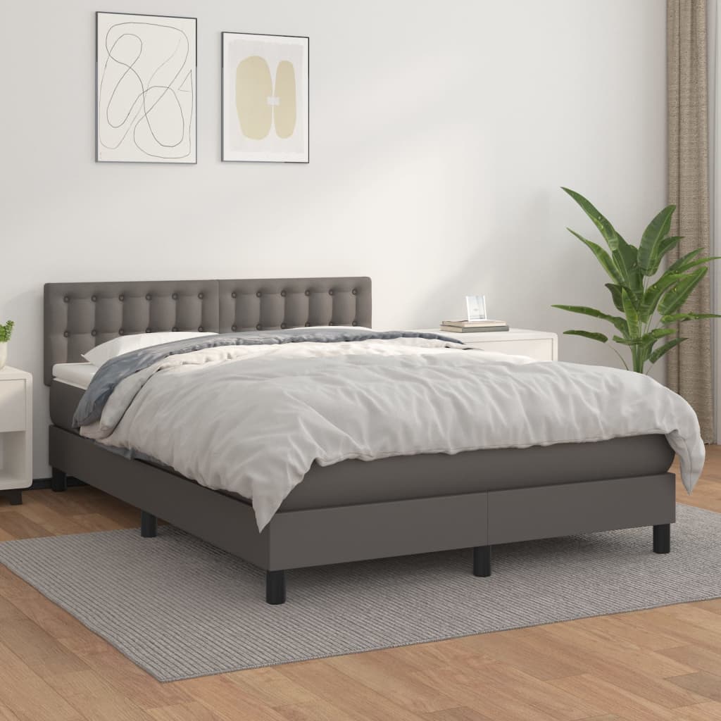 vidaXL Cama box spring con colchón cuero sintético gris 140x190 cm