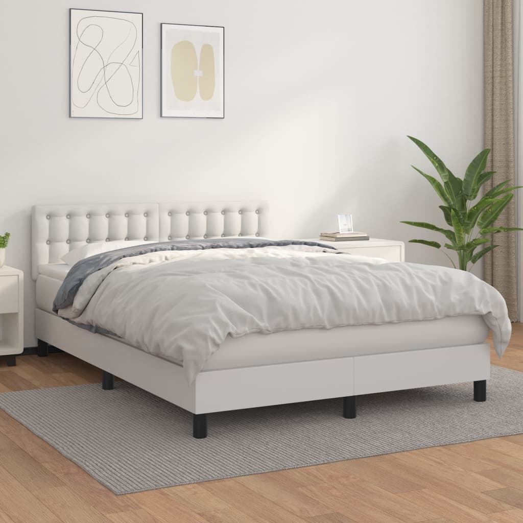 vidaXL Cama box spring con colchón cuero sintético blanco 140x200cm