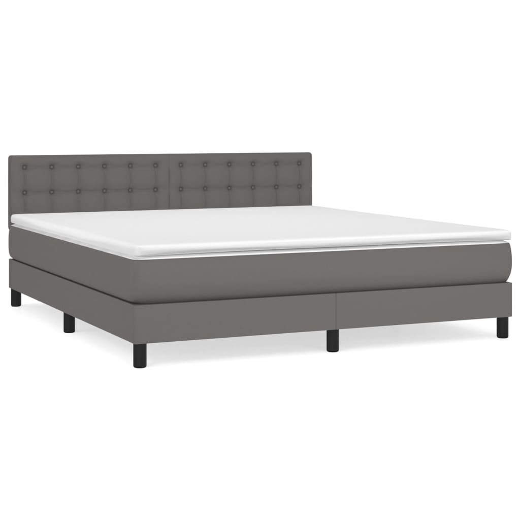 vidaXL Cama box spring con colchón cuero sintético gris 160x200 cm