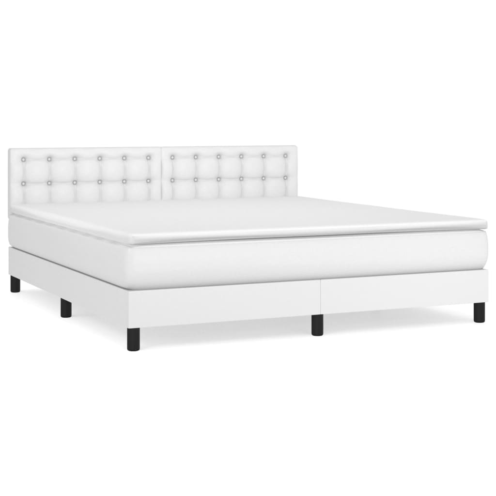 vidaXL Cama box spring con colchón cuero sintético blanco 180x200 cm