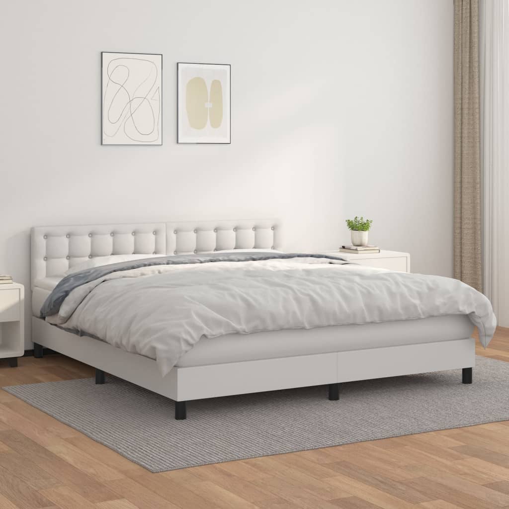 vidaXL Cama box spring con colchón cuero sintético blanco 180x200 cm