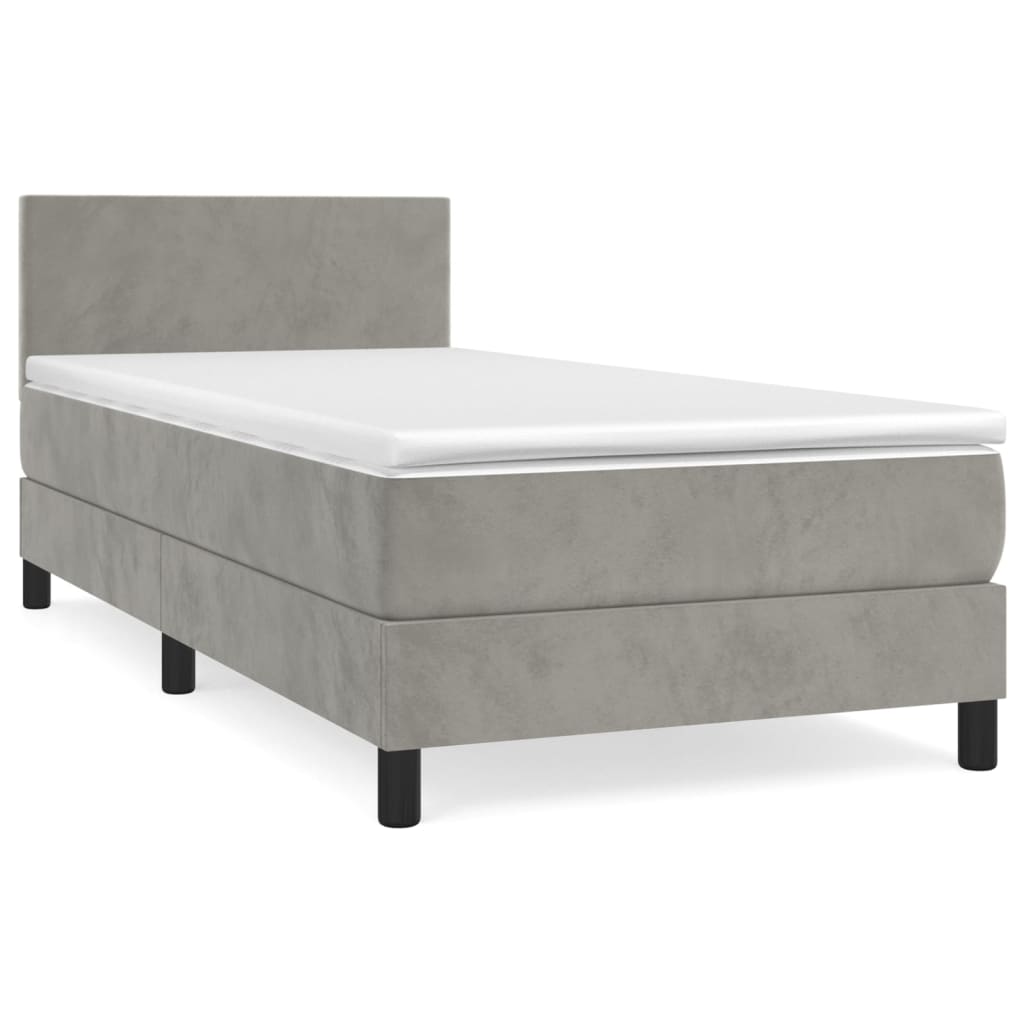 vidaXL Cama box spring con colchón terciopelo gris claro 80x200 cm