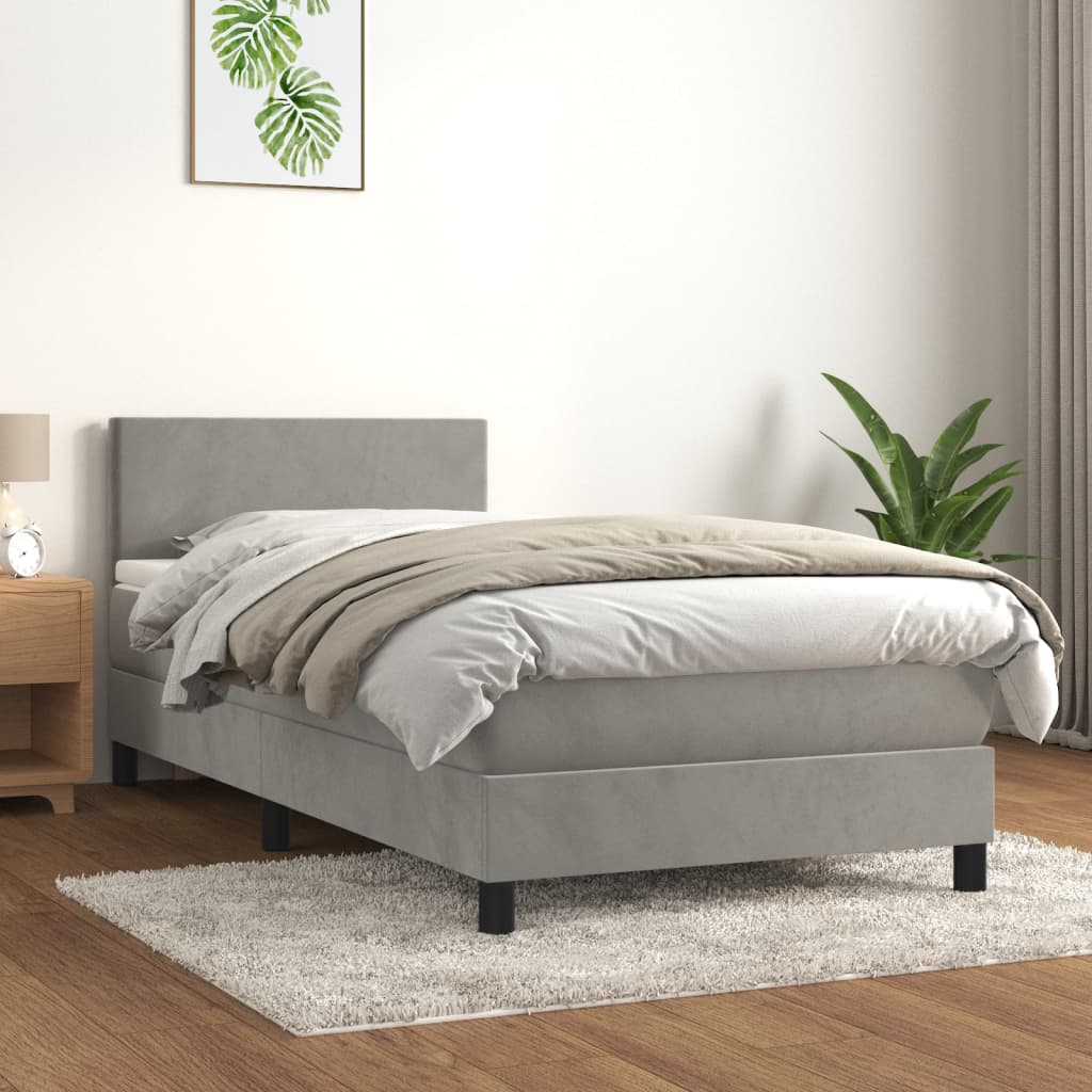 vidaXL Cama box spring con colchón terciopelo gris claro 80x200 cm