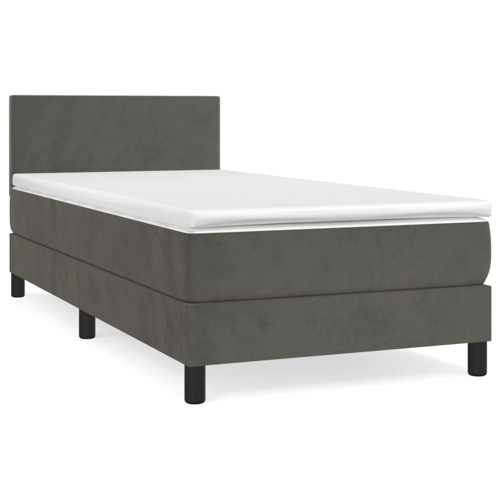 vidaXL Cama box spring con colchón terciopelo gris oscuro 90x200 cm