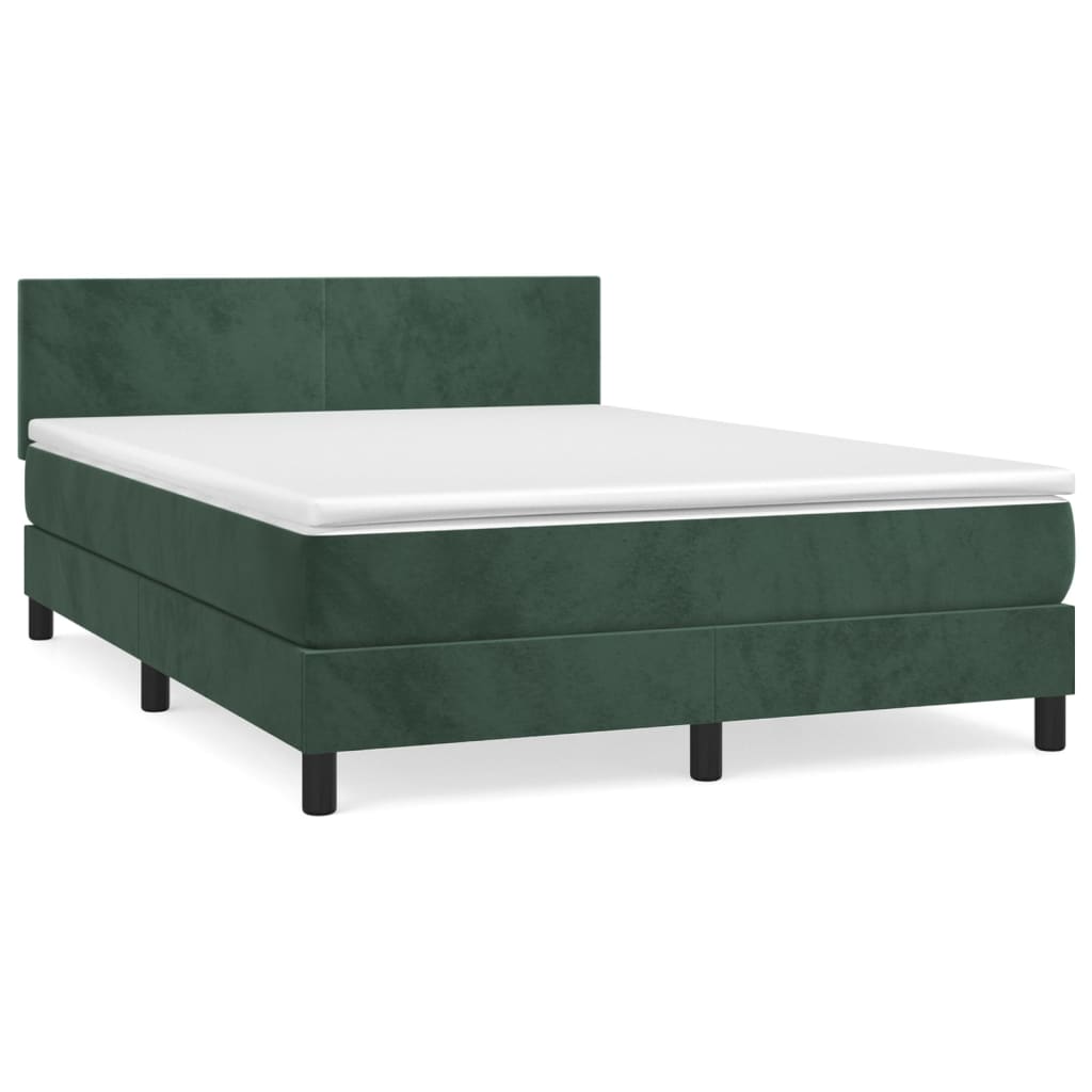 vidaXL Cama box spring con colchón terciopelo verde oscuro 140x190 cm